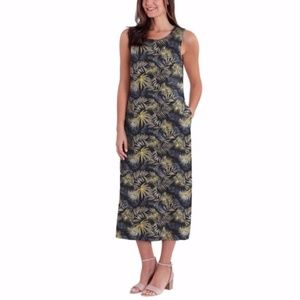 BRIGGS BLACK FLORAL MID CALF POCKET DRESS - *NEW W/TAGS